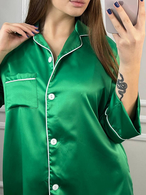 Женская ночная рубашка удлиненная шелковая Зелёный M Харьков - изображение 5