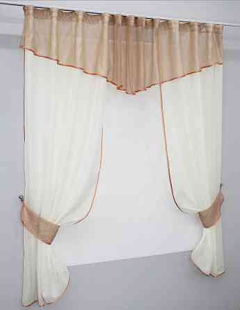 Кухонные шторы (290х170см) с ламбрекеном, на карниз 1-1,5м цвет молочный с персиковым 00к 59-482 Киев