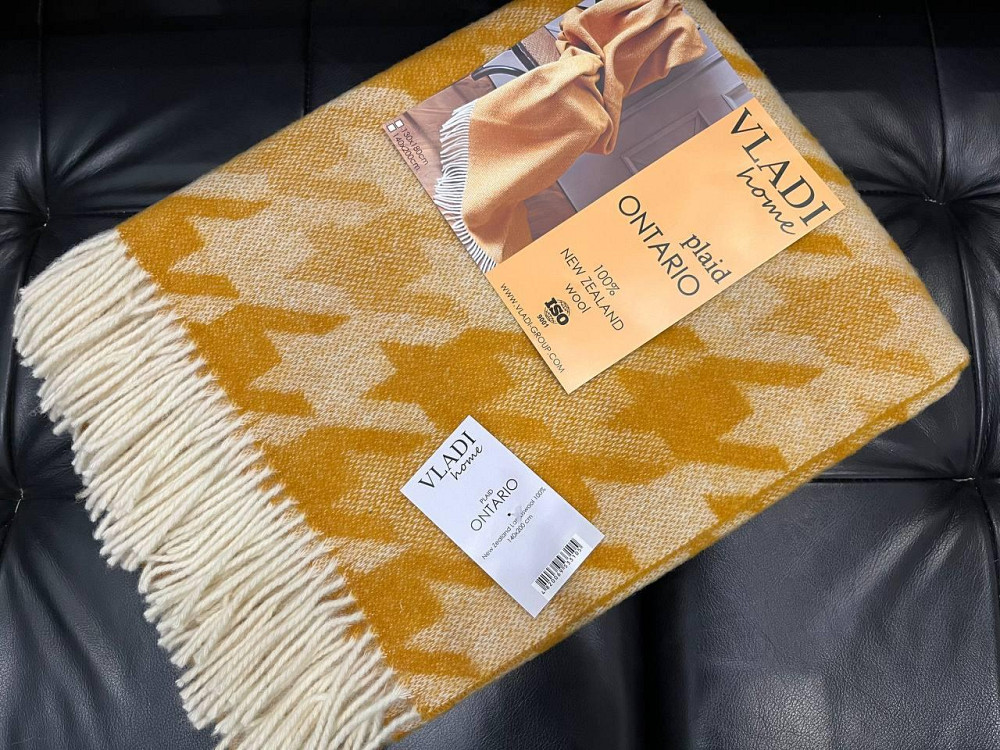Плед вовняний Vladi 140x200 см жовто-гарячий гірчичний із новозеландської вовни Коломыя - изображение 6