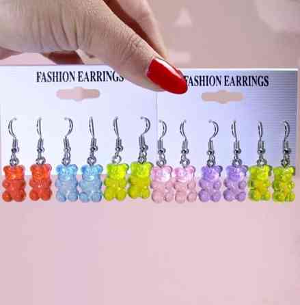 Сережки мишки 6 пар разноцветный Киев