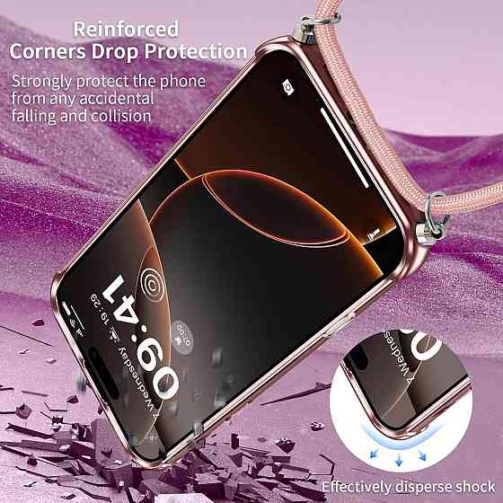 Чехол Phoona для iPhone 16 Pro с ремешком MagSafe блестящий защитный TPU противоударный розовый Киев