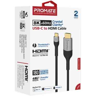 Кабель мультимедійний USB-C to HDMI 1.8m grey Promate (mediacord-8k.grey) Вінниця