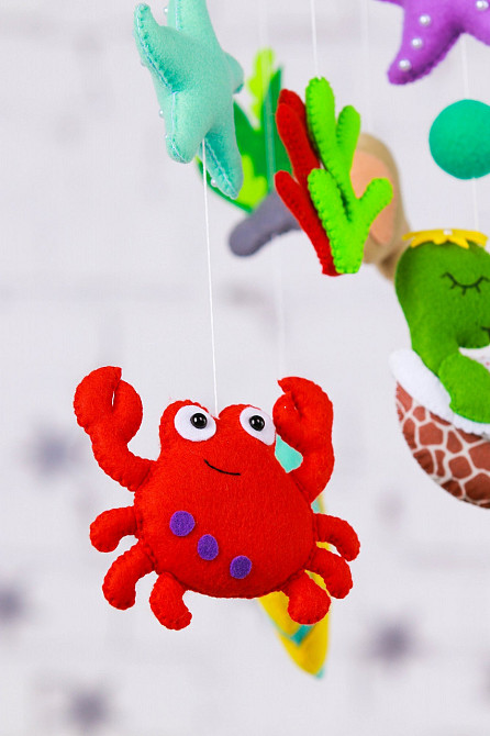 Дитячий мобіль на ліжечко для немовлят WooolyWool «Морські мешканці» Київ - фото 4