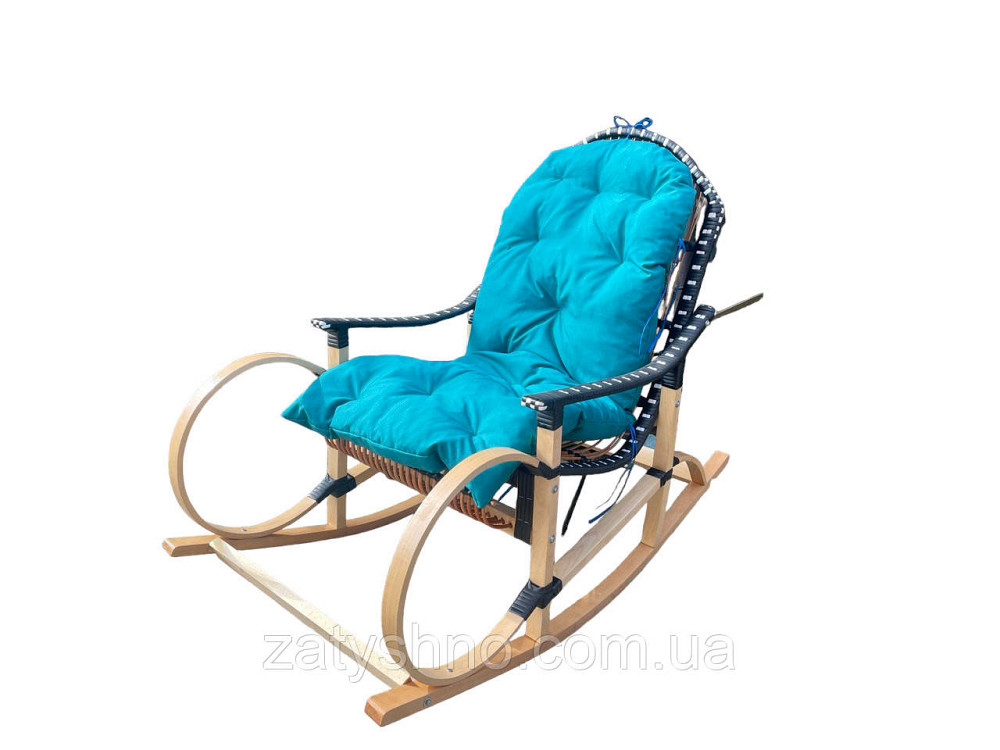 Крісло гойдалка з блакитною подушкою Київ - фото 1