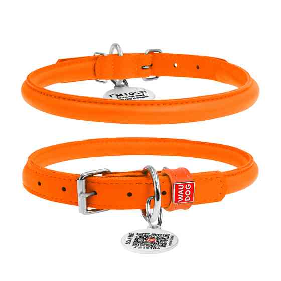 Нашийник для собак шкіряний WAUDOG Glamour з QR паспортом, круглий, Д 13 мм, Дов 53-63 см помар Коломыя