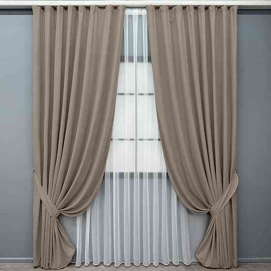 Комплект готових штор VR-Textil Мікровелюр Petek № 1487ш Какао 200х290 см 2 шт (32-461) Київ