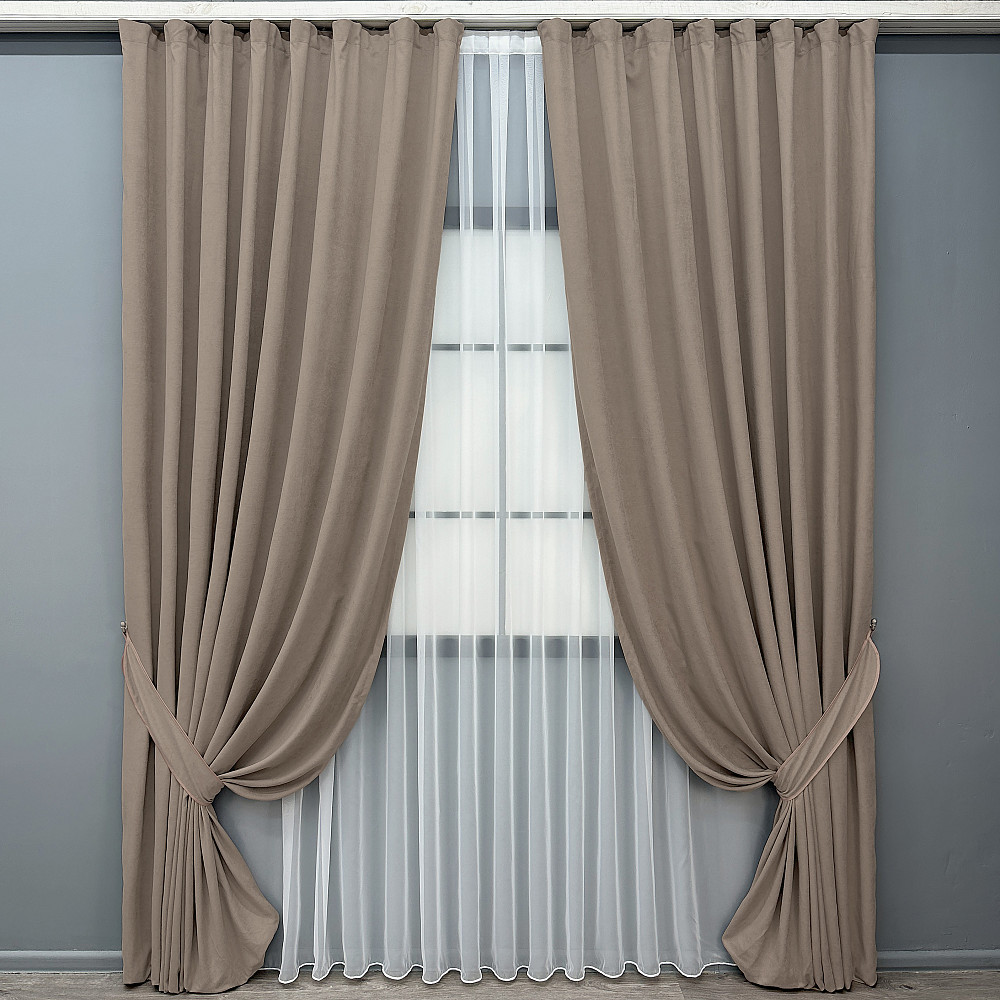Комплект готових штор VR-Textil Мікровелюр Petek № 1487ш Какао 200х290 см 2 шт (32-461) Київ - фото 2