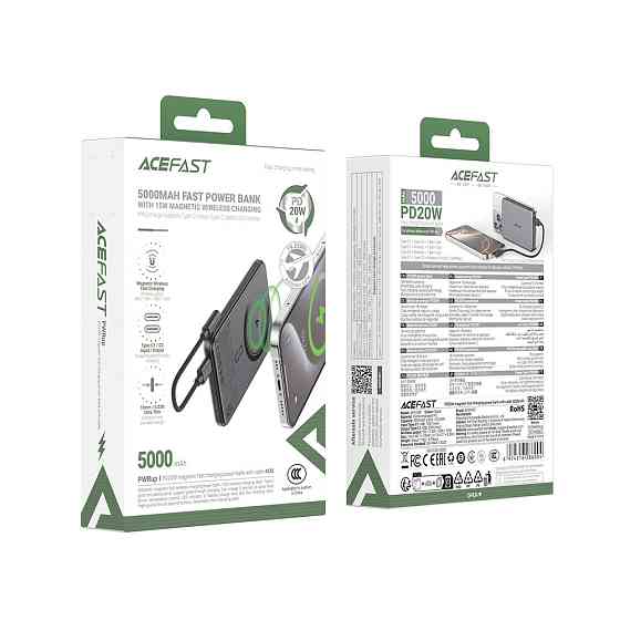 Павербанк 5000 mAh ACEFAST M30-5000 PD20W швидка зарядка магнітний кабель у комплекті чорний power bank повербанк Одеса