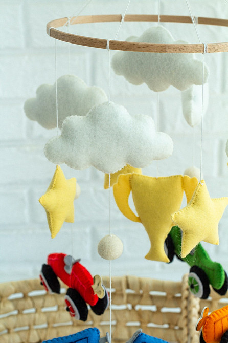 Дитячий мобіль на ліжечко для немовлят WooolyWool «Круті тачки» Київ - фото 6