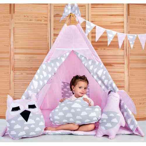 Вігвам Хатка комплект Ніжність Рожевий з сірим (хмари) з подушками Київ