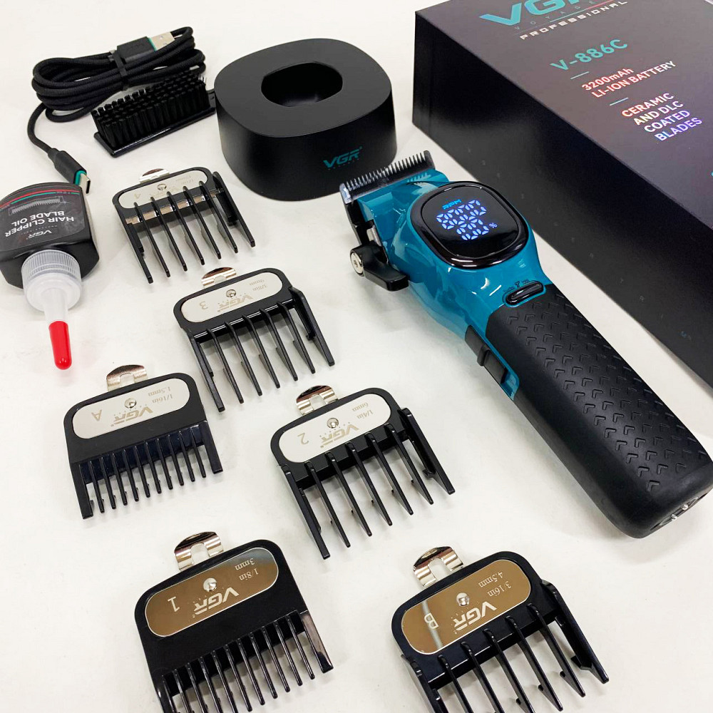 Бездротова машинка для стрижки для дому VGR V-886C BLUE Електрична машинка з насадкою бороди OL-42 Івано-Франківськ - фото 10