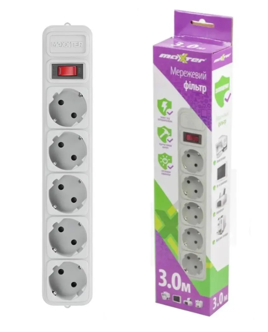 Сетевой фильтр Maxxter SPM5-G-10G 5 гнёзд, 3 метра Днепр - изображение 1