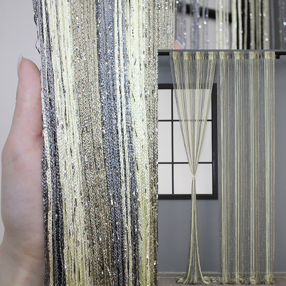 Штори-нитки "Кісея" з люрексом Сірий з молочно-бежевим 300х300см 1 шт (61-034) Київ - фото 1