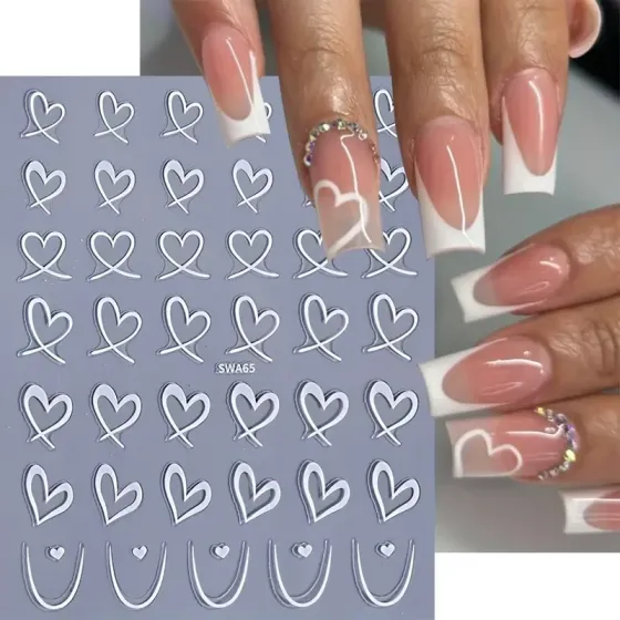 Набор наклеек для ногтей с сердцами и золотыми линиями — 4 листа, самоклеящиеся Киев