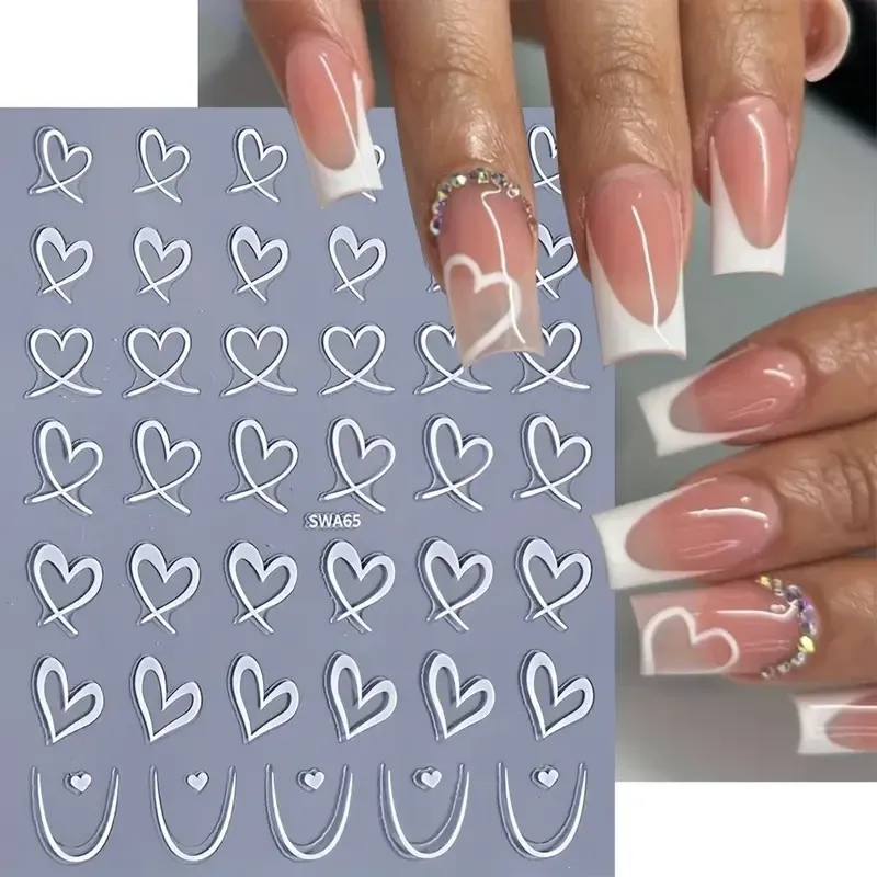 Набор наклеек для ногтей с сердцами и золотыми линиями — 4 листа, самоклеящиеся Киев - изображение 3