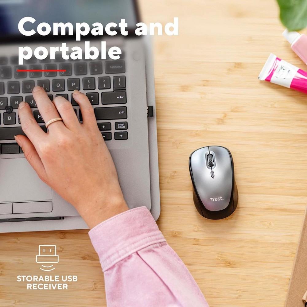 Мышь Trust Yuki 25335 черная бесшумная беспроводная амбидекстрная 800/1600 DPI USB приемник батарея в Киев - изображение 4