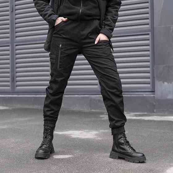 Брюки-карго для женщин весенние/осенние с карманами черные Pobedov Papin Brodyaga Женские Киев