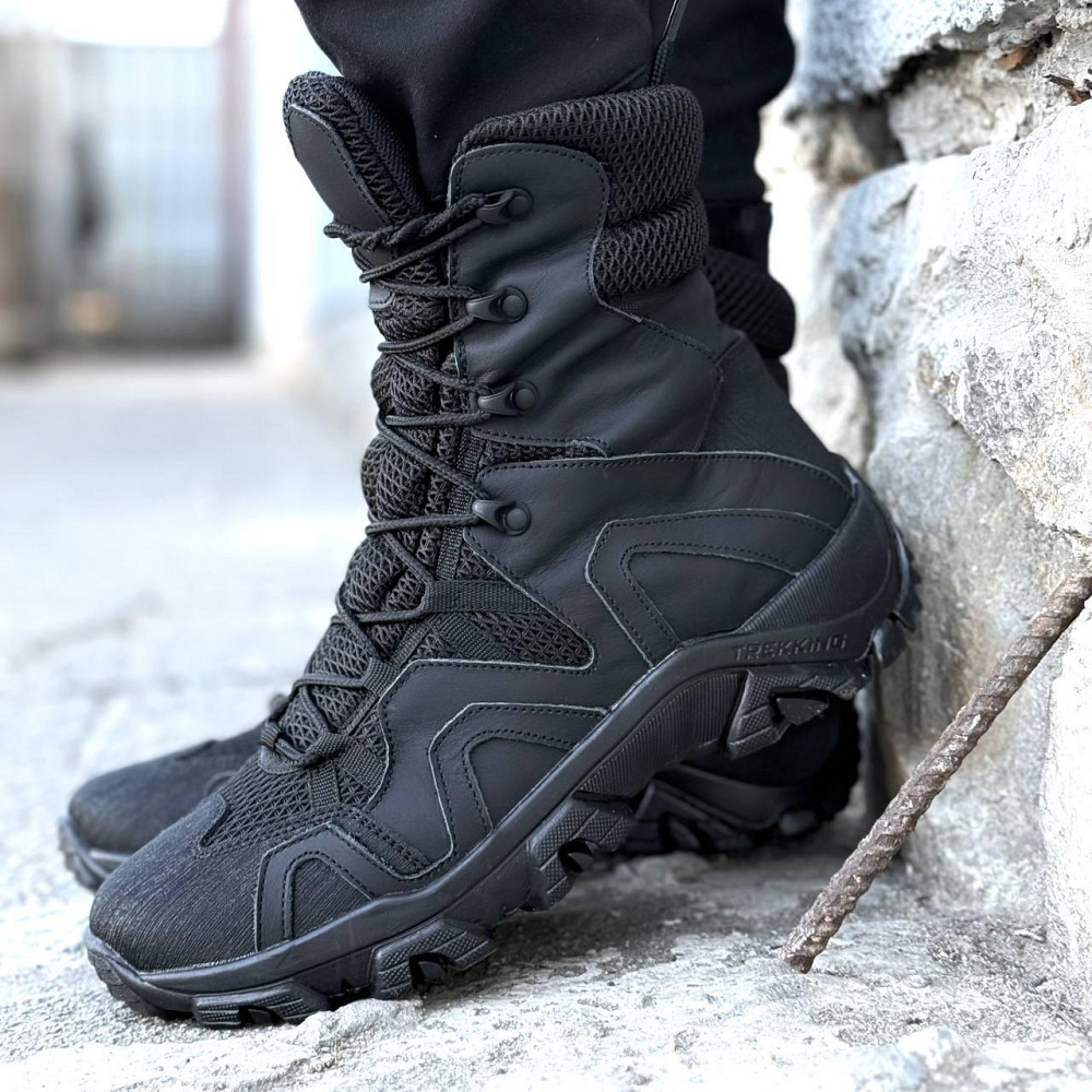 Мужские тактические берцы чёрные летние с 3D-сеткой, кожаные, прошитые, для службы Львов - изображение 6