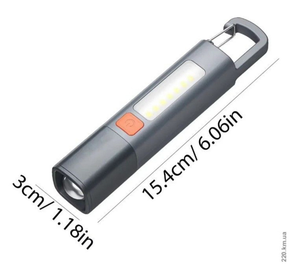 Фонарик Strong Lighting ABS с USB зарядкой, телескопическим фокусом и боковой лампой Киев - изображение 2
