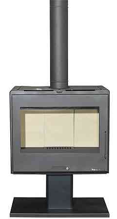 Піч-камін на дровах Hosseven 5070 P 10 кВт на витонченій ніжці-підставці сталева буржуйка з шамотом та склом верхній димохід Київ