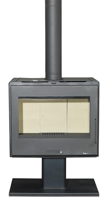 Печь-камин на дровах Hosseven 5070 P 10 кВт на изящной ножке-подставке стальная буржуйка с шамотом и стеклом верхний дымоход Тернополь - изображение 3