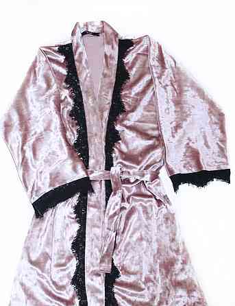 Халат жіночий із мармурового велюру під поясТемно-пудровий M/L Харків