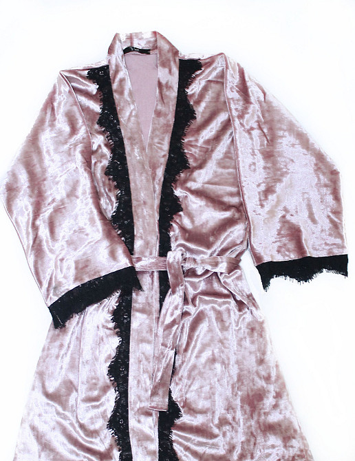 Халат жіночий із мармурового велюру під поясТемно-пудровий M/L Харків - фото 1