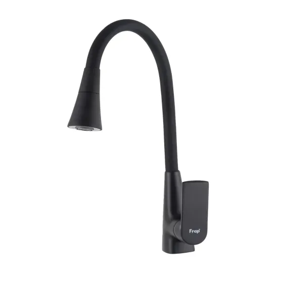 Змішувач для кухні з гнучким виливом Frap F4471-6 чорний Київ