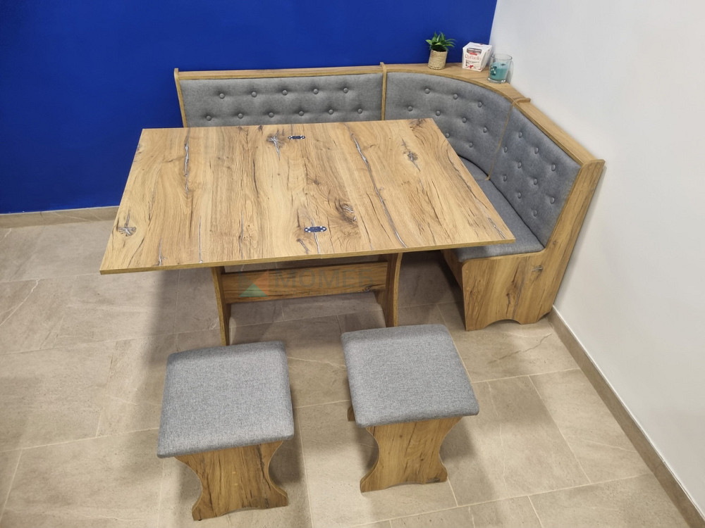 Комплект мягкий кухонный Семейный (уголок, стол, 2 табурета) 113,5х153,5 см ткань - ДСП Дуб Флагшток Львов - изображение 5