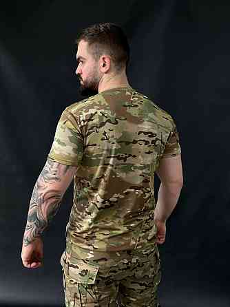 Військова футболка мультикам ЗСУ, літня тактична бойова футболка Coolmax, чоловіча футболка для армії Львів