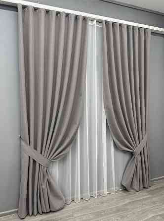 Комплект штор VR-Textil 100% блекаут ASHEN NIGHT 200х270 2шт і Тюль 500х270 1850ш-1153т бежево-сірий з білим 71-091/6 Київ