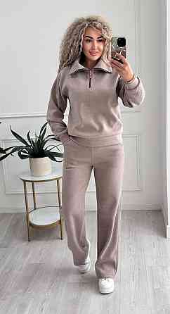 Жіночий стильний і теплий в'язаний костюм осінь-зима на трикотажній основі. Капучино, 50/52 Одеса