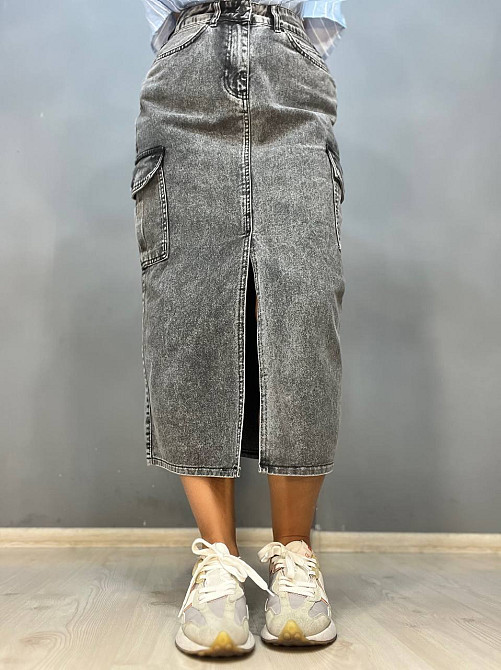 Юбка женская Zeo Basic 3580 джинсовая карманы по бокам разрез впереди длинная серая, серый, 36 Киев - изображение 9