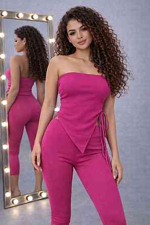 Жіночий стильний костюм двійка велосипедки й асиметричний топ трикотаж вафелька Малиновий, 44 Одеса