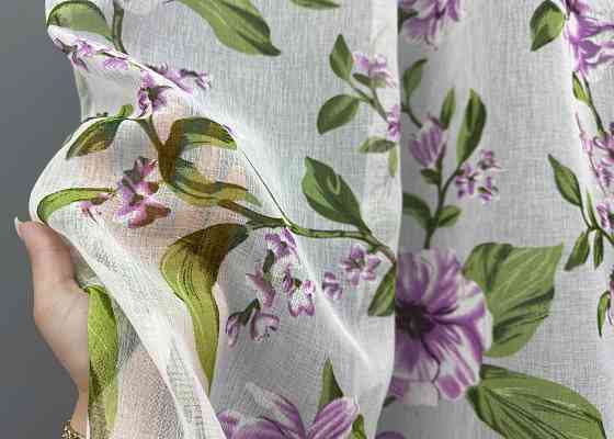 Тюль VR-Textil 1802т Flora Батист Белый с сиреневым и зеленым 300х270 см (40-103) Киев