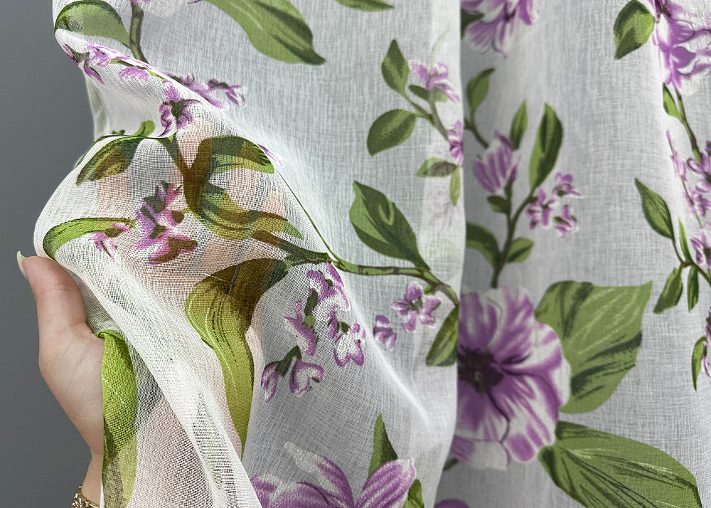 Тюль VR-Textil 1802т Flora Батист Білий з бузковий та зеленим 300х270 см (40-103) Київ - фото 4