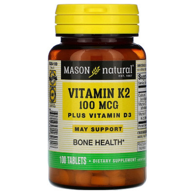 Витаминно-минеральный комплекс Mason Natural Витамин K2 + Витамин D3, Vitamin K2 Plus Vitamin D3, 100 та (MAV-16261) Винница - изображение 1