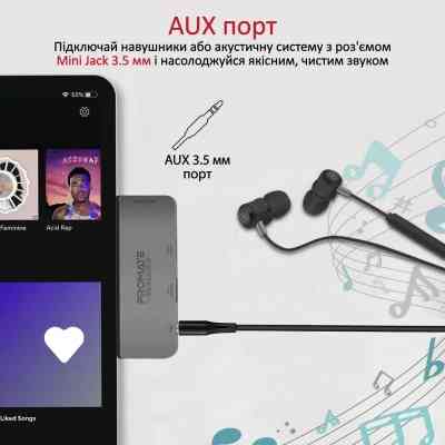 Концентратор Promate USB Hub 4 ports padhub-pro.grey (padhub-pro.grey) Винница