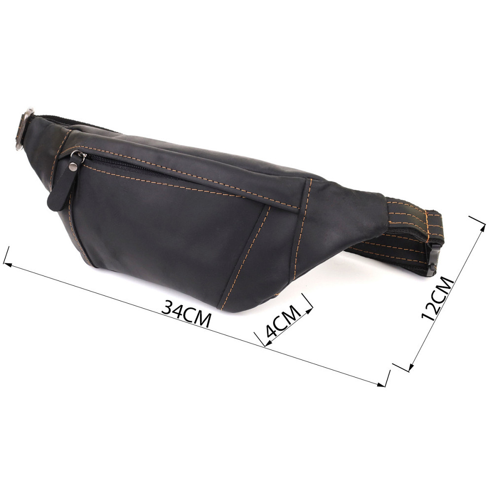 Стильна сумка-бананка для чоловіків із натуральної вінтажної шкіри Чорний (SHVIGEL) Київ - фото 7