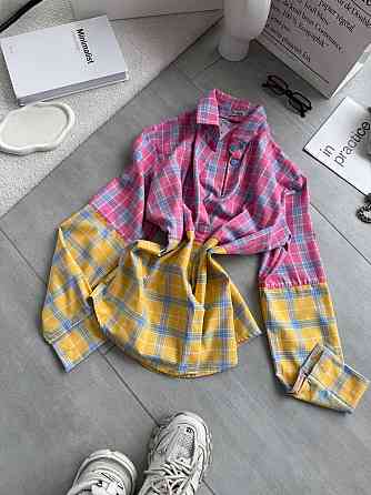 Женская двухцветная оверсайз рубашка в клетку турецкая фланель котон Одесса