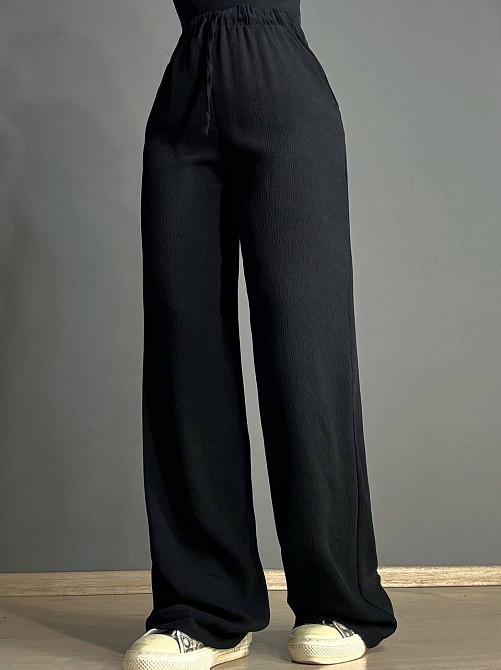 Брюки жіночі 0712 жатка палаццо на резинці чорні , чорний, M Київ - фото 9