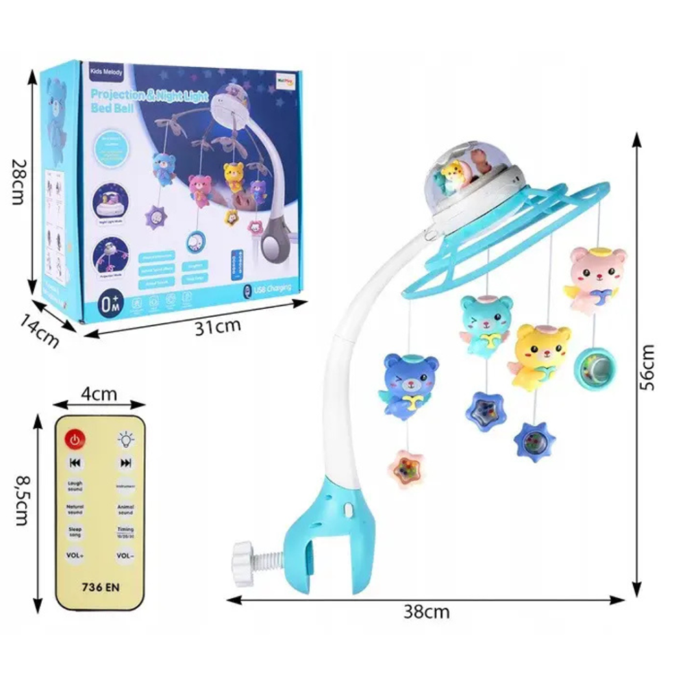 Дитячий музичний мобіль на ліжечко з проектором мобілі для немовлят на  76 мелодій блакитний  для хлопчика Київ - фото 7