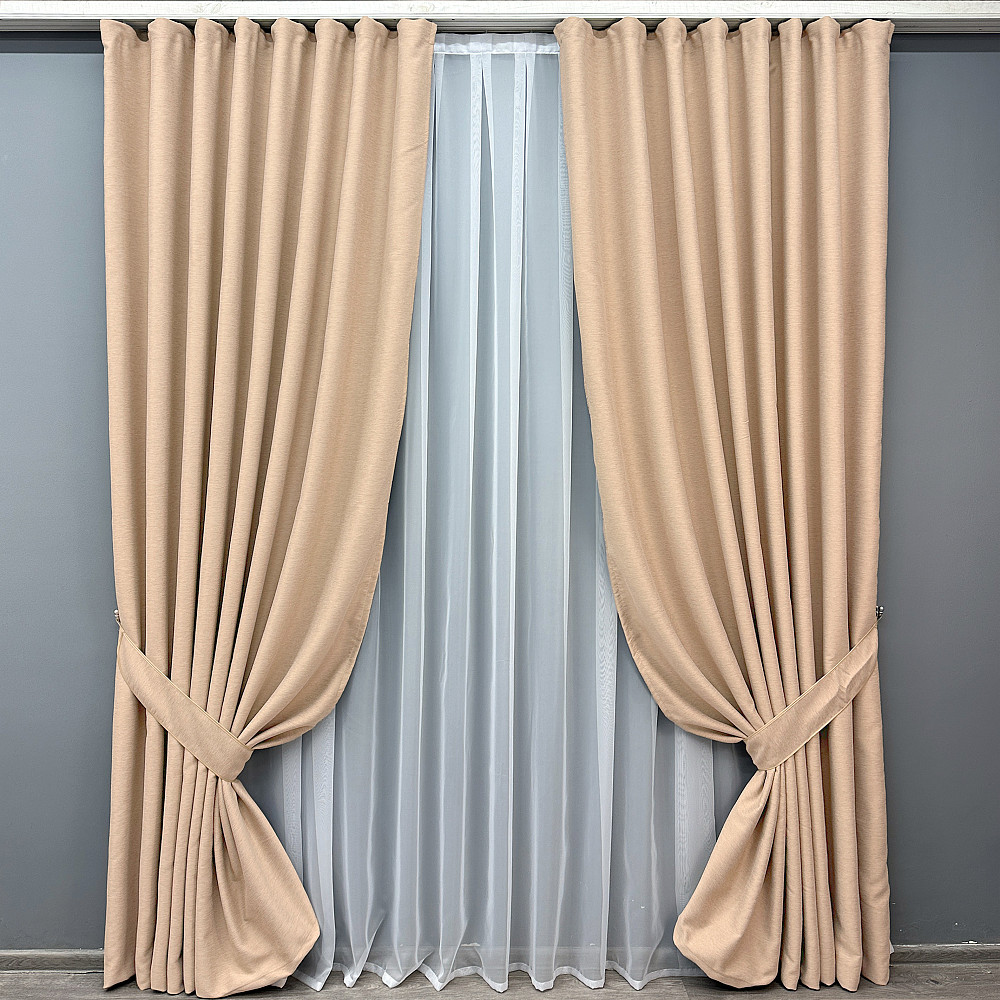 Комплект готовых штор VR-Textil Блэкаут двусторонний Eclipsе № 1816ш Бежевый 150х270 см 2 шт (33-0797) Киев - изображение 2