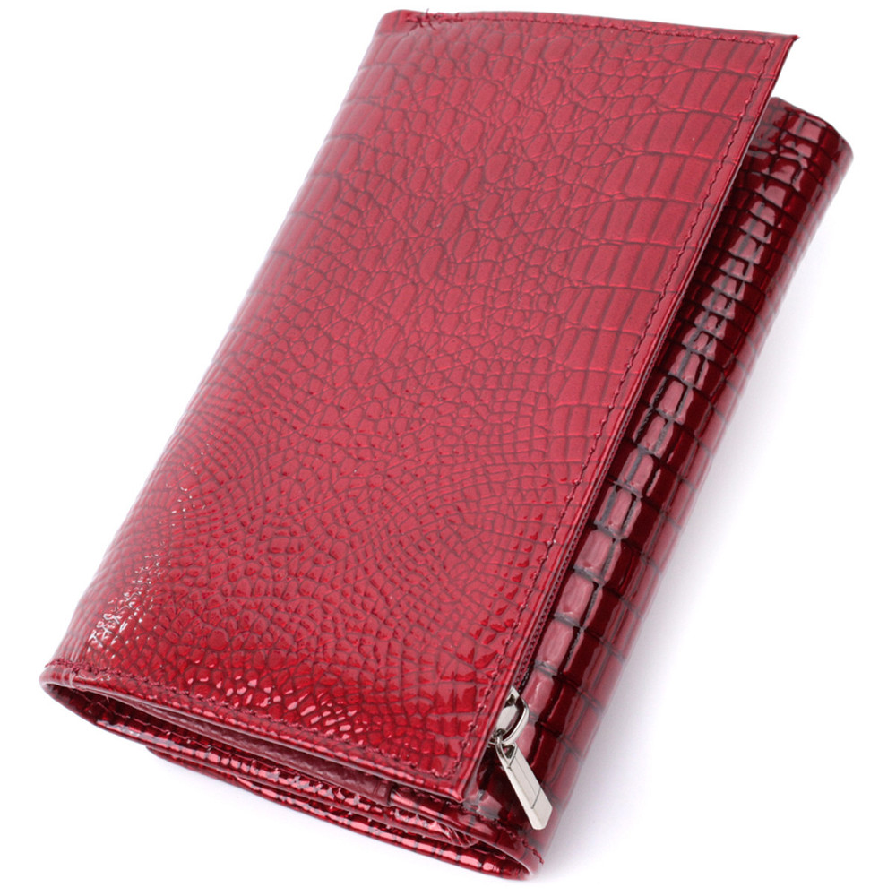 Кошелек женский в три сложения из лакированной фактурной натуральной кожи ST Leather 22708 Красный Киев - изображение 2