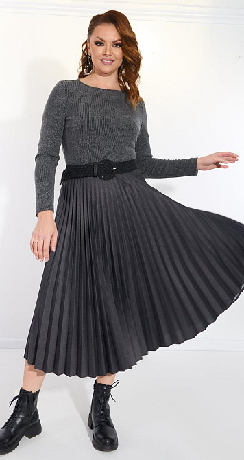 Сіре плаття зі спідницею в складку (48) Київ - фото 1