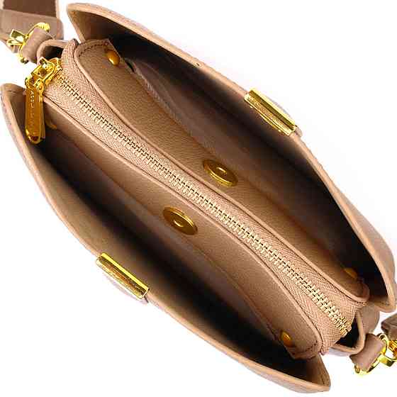 Женская модная сумка на три отделения из натуральной кожи 22106 Vintage Бежевая Киев