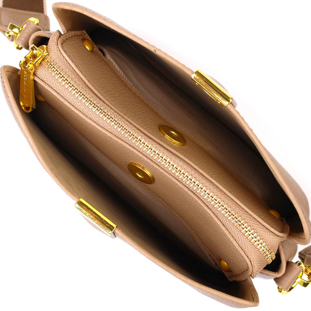 Женская модная сумка на три отделения из натуральной кожи 22106 Vintage Бежевая Киев - изображение 3