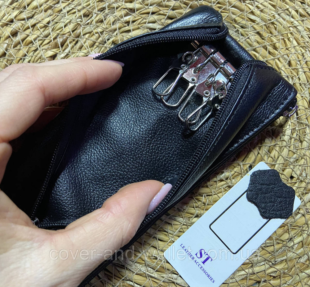 Вместительная кожаная ключница с карабинами под каждый ключ черного цвета ST 450 Киев - изображение 9