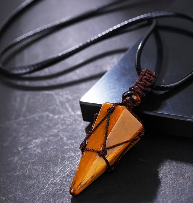 Підвіска з тигрового ока на шнурку з регулюванням довжини, конусний кулон-оберіг Київ - фото 2