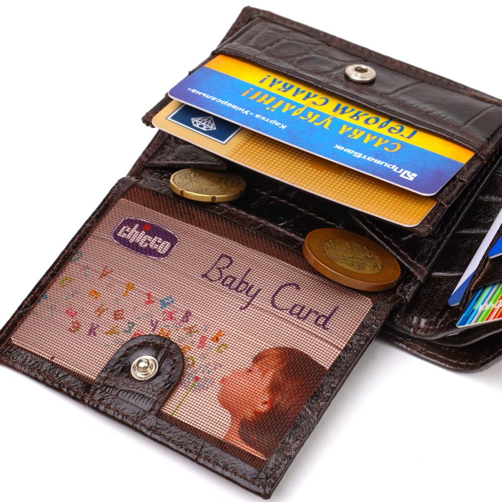 Фактурний чоловічий гаманець для грошей з натуральної шкіри з тисненням під крокодила Коричневий (CANPELLINI) Київ - фото 2